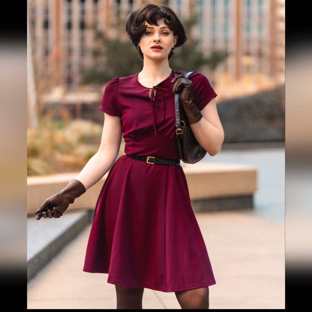 Belle Poque 70's Style Burgundy Mini Dress